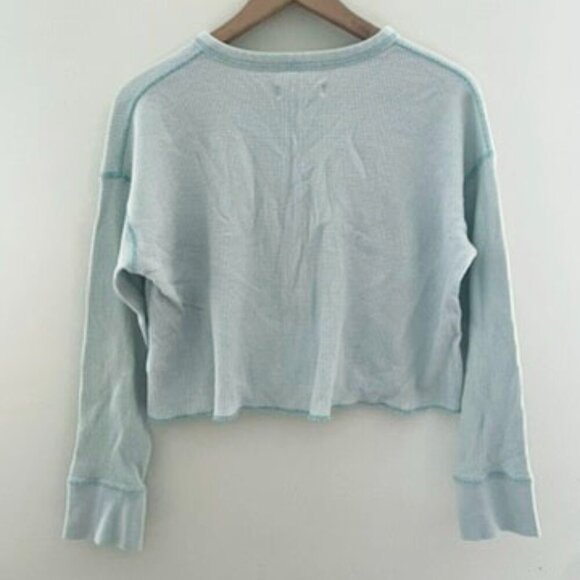 organic cotton waffle weave jersey knit long sleeve button up cropped cardigan - Picture 3 of 4